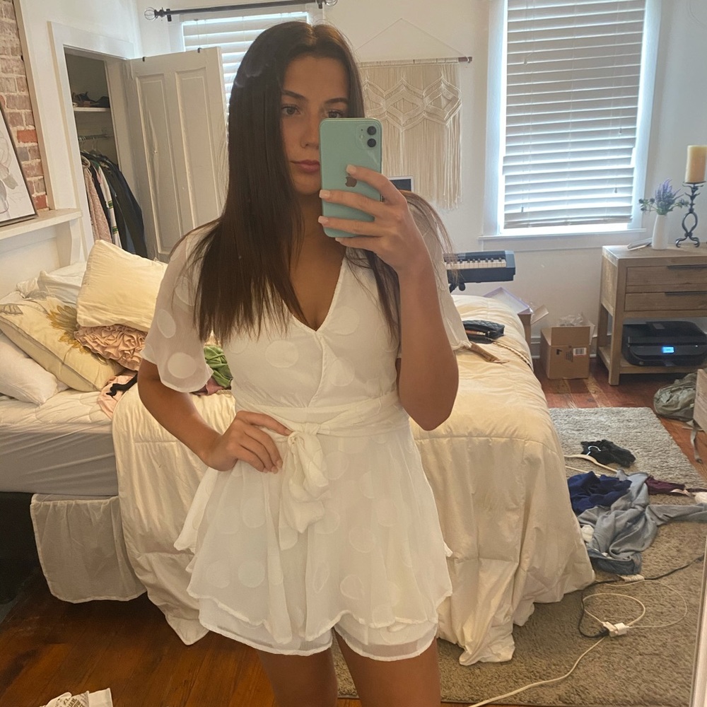 Formal White Polka Dot Romper